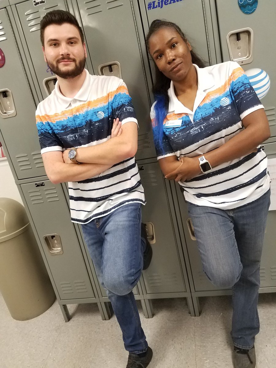 AttworkCeleste's tweet photo. Paul and Dameka stuntin' on 'em with the AT&amp;T swag on twin day 🤩😏 #attspiritweek #riddlezrydaz #twinday @JT_42 @theriddler704 https://t.co/wK6X2lVkn1