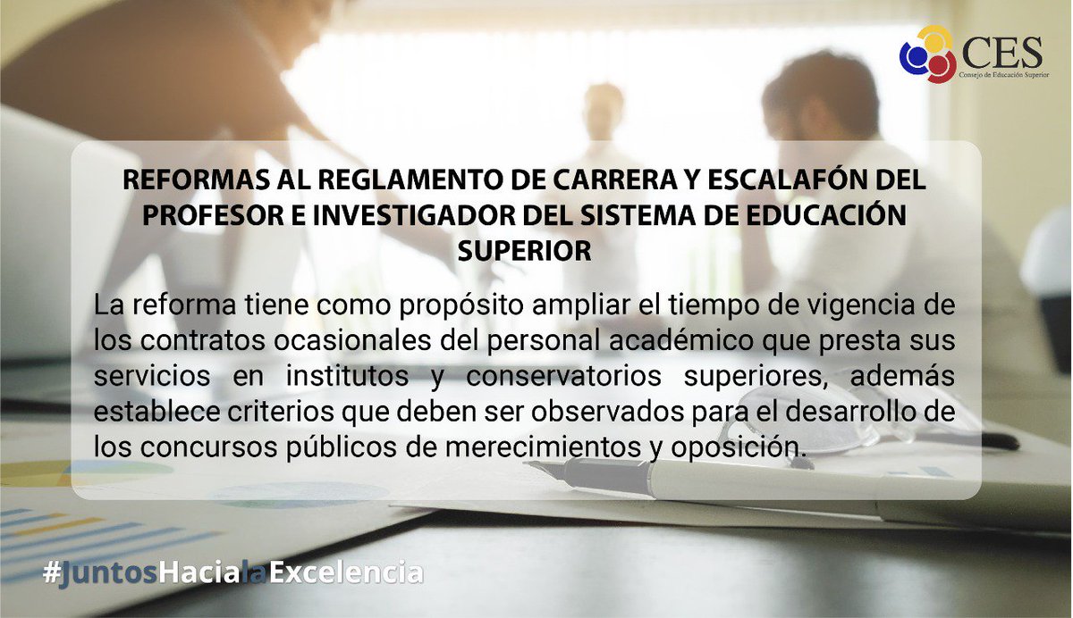 ces_ec's tweet photo. 📢El Consejo de Educación Superior #CES aprobó las Reformas al Reglamento de Carrera y Escalafón del Profesor e Investigador del Sistema de Educación Superior.👩🏻‍🏫👨🏽‍🏫👍🏻😊✔
Más Información aquí: https://t.co/RBHFy8xwv4 https://t.co/hBHG9TBgcb