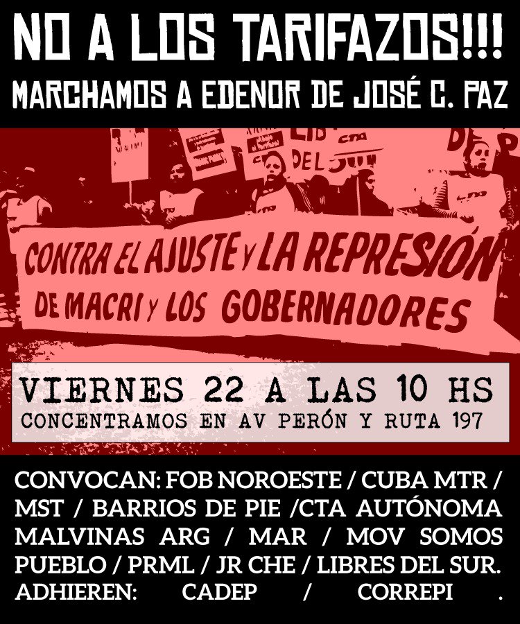 ¡No a los tarifazos! Marchamos a #EDENOR José C. Paz. #BastaDeTarifazos y #Ajuste. @agenciaCTA @PrensaCTABsAs