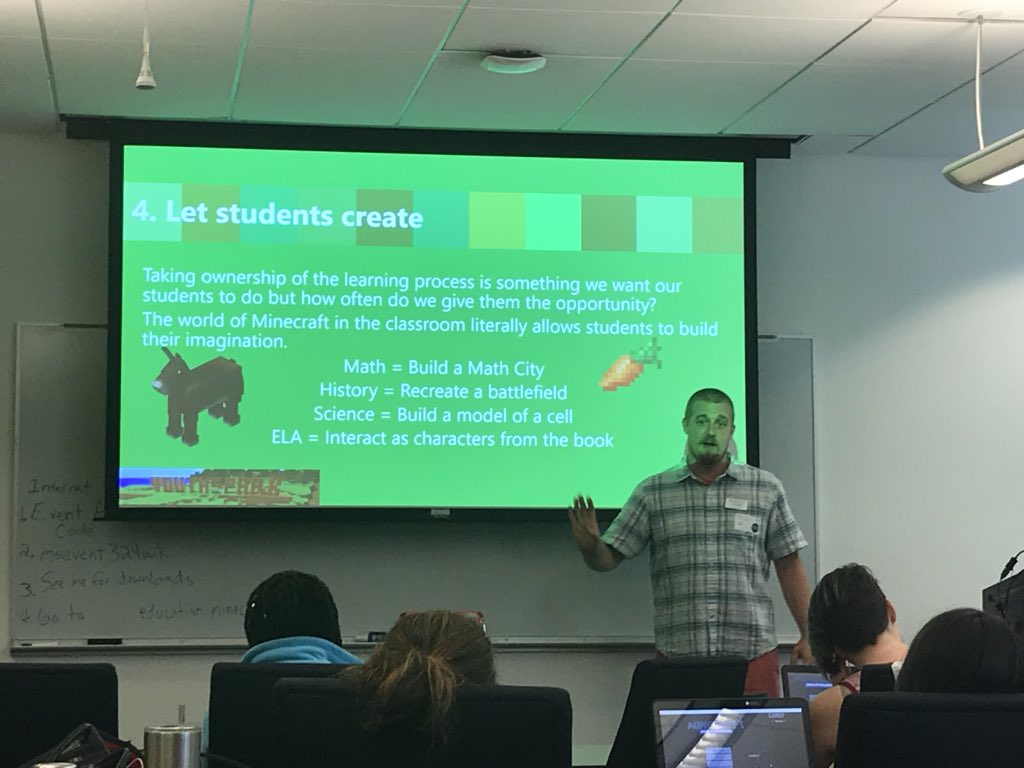 ryansholt's tweet photo. Great PD today learning how to use Minecraft to develop innovative lessons. Lots of information capped off by an AMAZING example of cross-curricular learning using Minecraft from @trishcloud.   Outstanding! @cms_pdl @PlayCraftLearn @CharMeckSchools. https://t.co/mUVfrQN3rj
