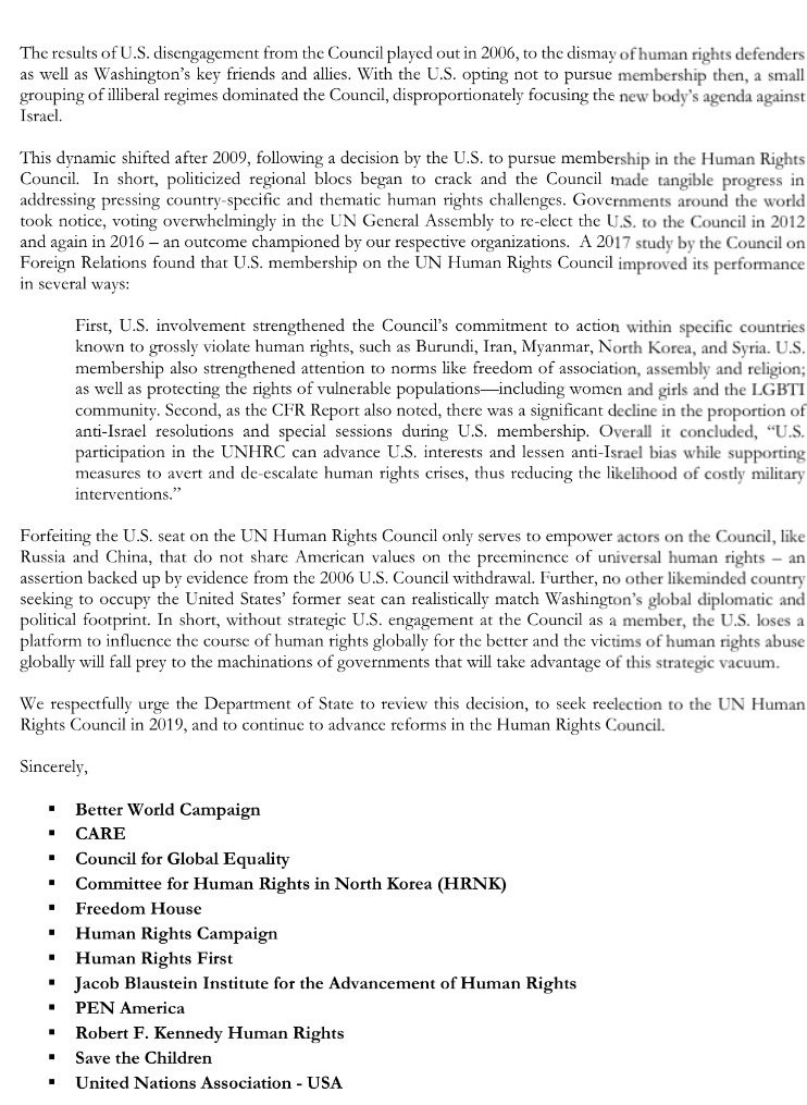 UN Human Rights Council Letter