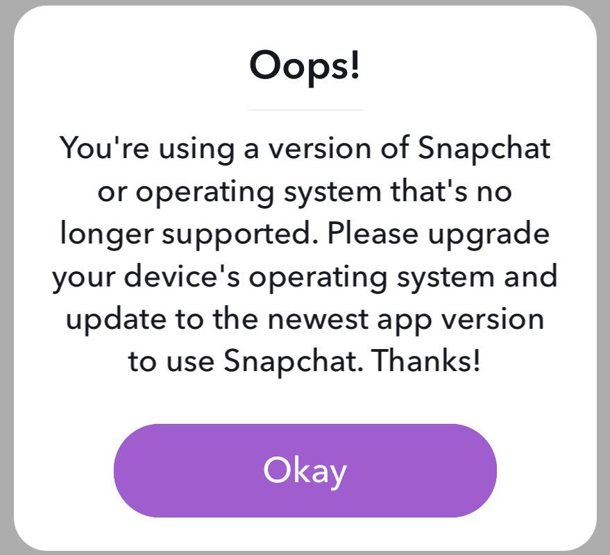 mintyfrenchy's tweet photo. @snapchatsupport I have the app installed on IOS9 my original account will not log in, but a new account works. My original account say update iOS but the new one doesn't ?? https://t.co/g1GJk3eYcE