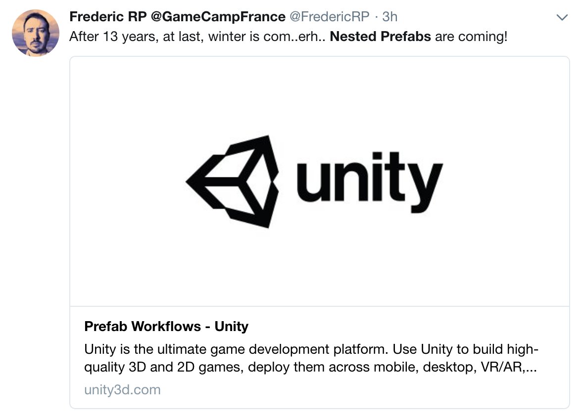 runevision's tweet image. LOL any higher bids? 🙃 #UniteBerlin #nestedprefabs

(Preview build at unity3d.com/prefabs)