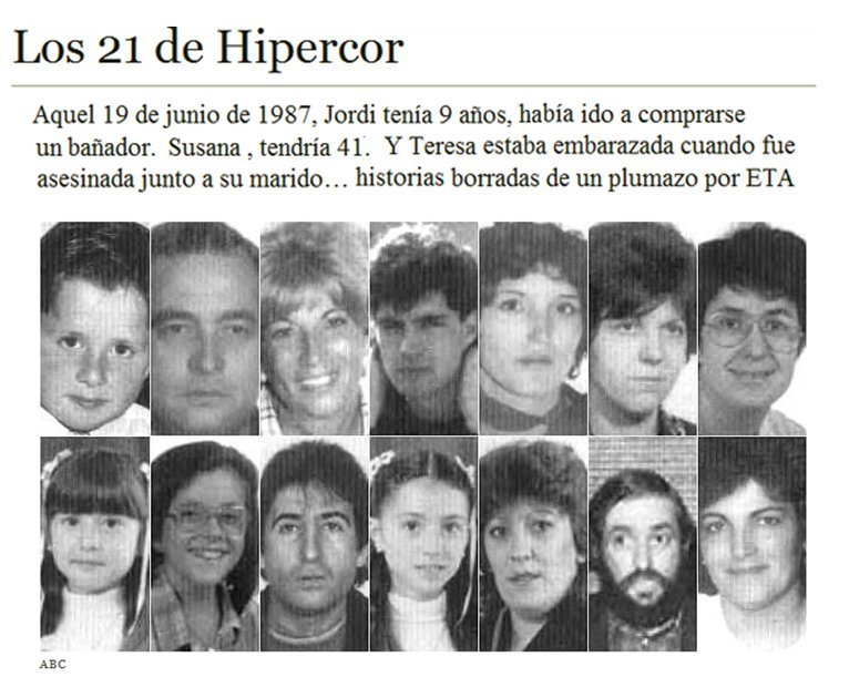 CCivicaCatalana's tweet photo. Hace 31 años ETA asesinó a 21 personas en #Barcelona, la mayoría abrasadas. Produce vergüenza q miembros de esa banda asesina sean ahora recibidos en Cataluña por instituciones y vitoreados como si fueran héroes en manifestaciones #NoOsOlvidamos #Hipercor https://t.co/WXlYQGc2lU https://t.co/fQB5MoFI3O
