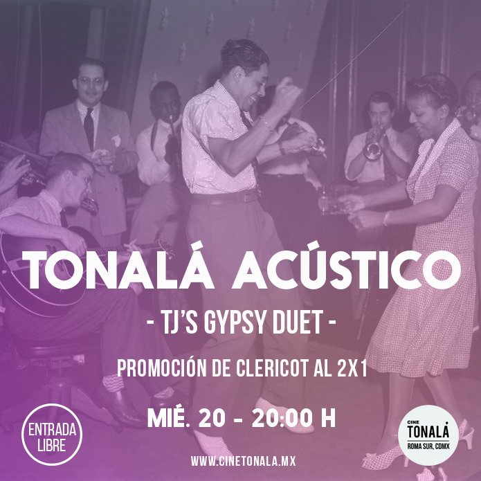 cinetonala's tweet photo. ¿Listos para su dosis de #jazz, en el #TonaláAcústico?
Los esperamos 🎶🎷🥂

#EntradaLibre https://t.co/OUd6oNXRUd