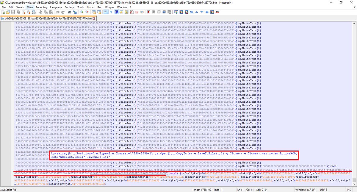 DissectMalware's tweet image. #gandcarb binary (#PE) embedded in #jscript
hybrid-analysis.com/sample/c4b502d…
#PE virustotal.com/#/file/4588676…