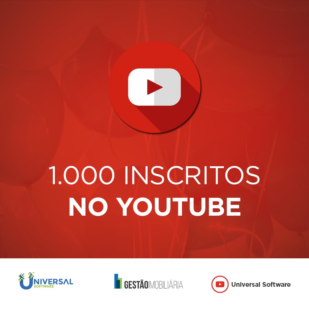 unsoftware's tweet image. 1.000 seguidores no youtube! 🎉🎉🎉
Agradecemos a todos que nos acompanham no canal.

Ainda não se inscreveu? Temos um conteúdo exclusivo sobre Gestão imobiliária esperando por você.
&amp;gt;&amp;gt; Universal Software
goo.gl/16TbNJ