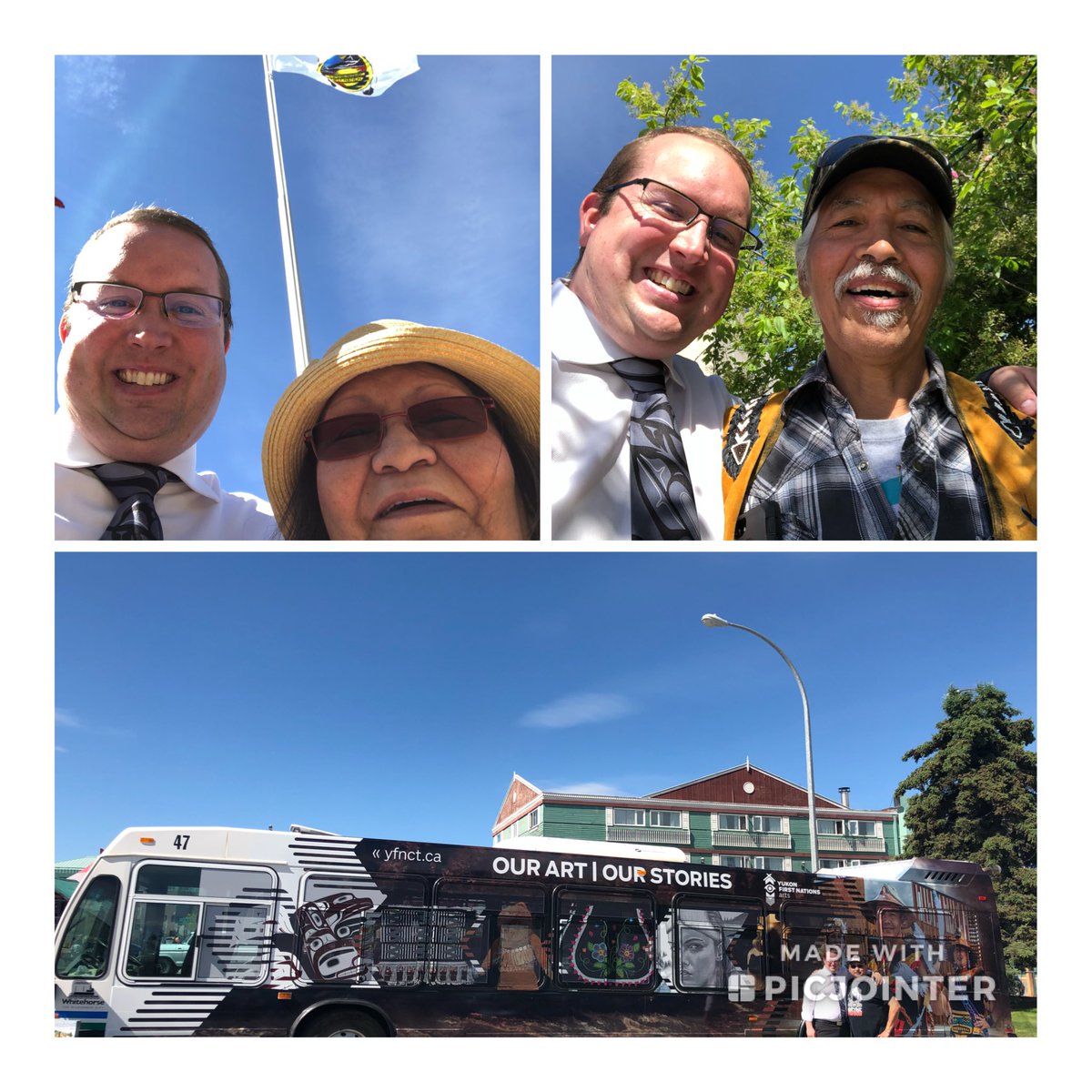 Great day spent with friends from ⁦@KwanlinDunFN⁩ and Ta'an Kwäch'än Council during the bus unveiling, flag raising, and declaration of commitment from ⁦<a href="/city_whitehorse/">City of Whitehorse</a>⁩ towards reconciliation. ⁦<a href="/markhrutledge/">Mark Rutledge</a>⁩ #strengtheningrelationships #Workingtogether