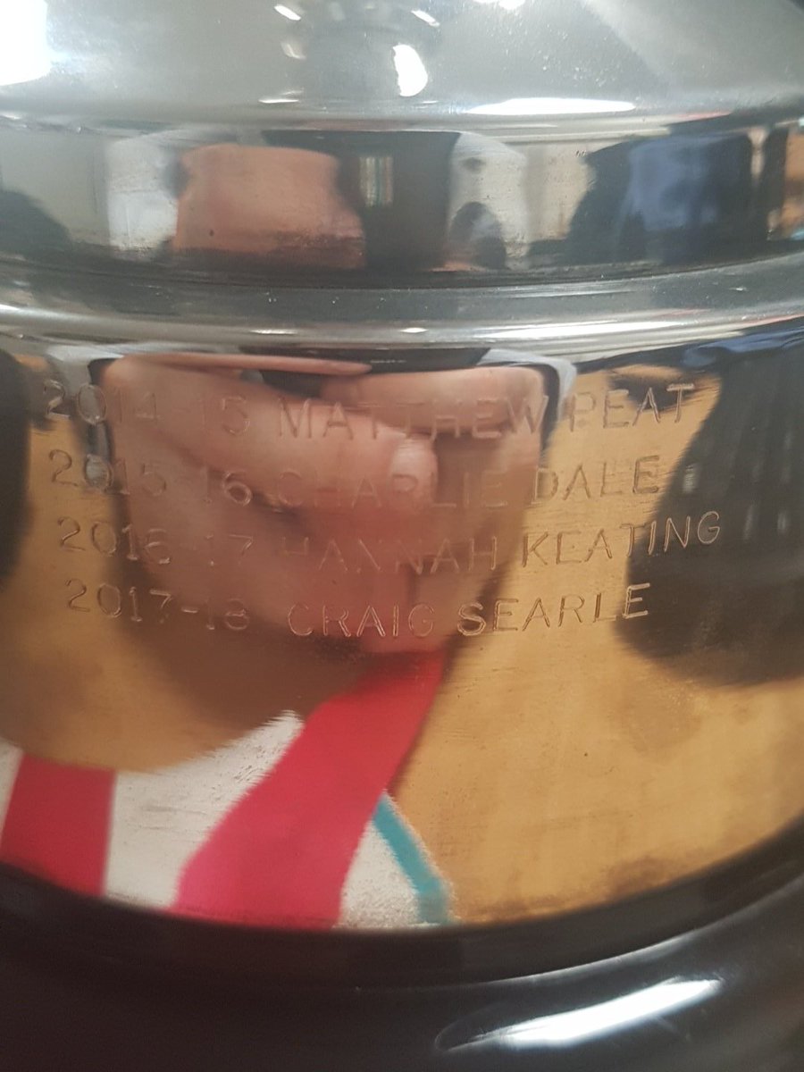 CraigRSearle's tweet photo. I can't really believe it. My name is on a trophy along side the likes of @mattpeat, Charlie Dale and @gnitaekhannah!!! #LEA2018

Thank you @LoughboroughSU and @lborouniversity for the years!!! https://t.co/sbWknWhqUv