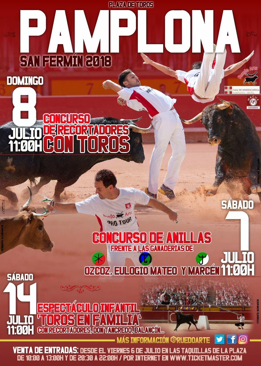 🔴 YA ESTÁ AQUÍ EL CARTEL DE LA FERIA DE FESTEJOS POPULARES DE SAN FERMÍN 2018

➡️Los mejores recortadores de España frente a cinco espectaculares toros y los más destacados recortadores con anillas frente a las vacas más punteras de Ozcoz, Eulogio Mateo y Marcén.