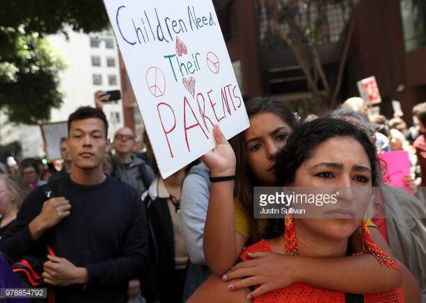 Hundreds of protesters staged a demonstration outside of the #SF <a href="/ICEgov/">U.S. Immigration and Customs Enforcement</a> office to protest the policy of separating #immigrant children from parents when apprehended at the border. Thousands of kids are being held in detention centers. #FamiliesBelongTogether