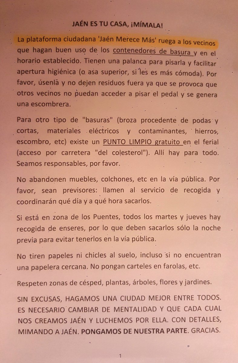 JaenMereceMas's tweet photo. ¡¡POR UN JAÉN LIMPIO!! COMPARTE y que se entere todo Jaén. Fijémos el reto de cumplir estas normas de convivencia básicas. Pásalo y ¡a por ello! GRACIAS https://t.co/MZ8NlxlTUw