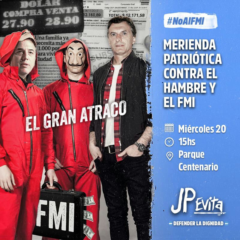 JPEvitaCABA's tweet photo. #Mañana nos vemos en el Parque Centenario para festejar el Día de la Bandera y decirle NO al FMI y la entrega https://t.co/yRxRsJZrtd