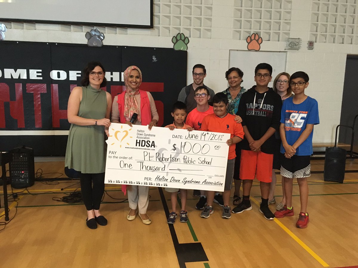 PLRobertsonPS's tweet photo. Way to go PLR! @TheHDSA and Mrs. Siddiqi presented the certificate and monetary award for earning Third Place for the excellent work in capturing the spirit of World Down Syndrome Awareness Day with a video created by our students and staff. @HaltonDSB https://t.co/tKMLvC09XN