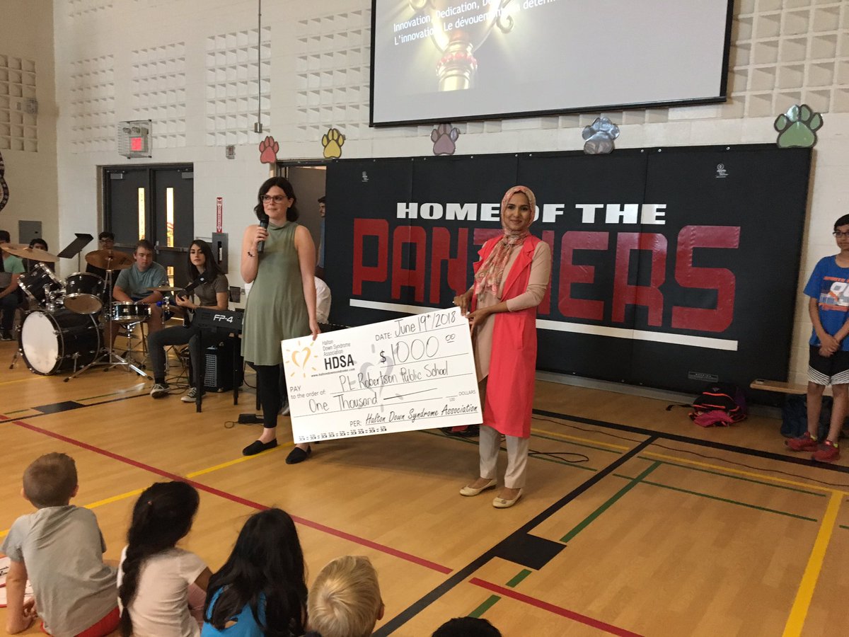 PLRobertsonPS's tweet photo. Way to go PLR! @TheHDSA and Mrs. Siddiqi presented the certificate and monetary award for earning Third Place for the excellent work in capturing the spirit of World Down Syndrome Awareness Day with a video created by our students and staff. @HaltonDSB https://t.co/tKMLvC09XN