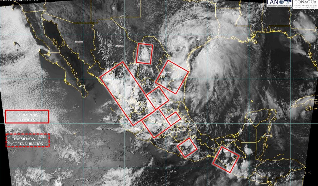 conagua_clima's tweet photo. #SMNmx  Entérate de las condiciones extremas en el Aviso de #Tormentas de las 18  h en: https://t.co/GFZpRRL9AG https://t.co/nTwXAl542T