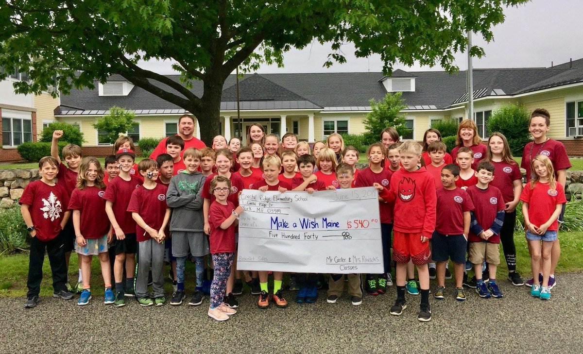 Two 4th grade classes at Coastal Ridge Elementary made and sold bracelets to raise $540 for Make-A-Wish Maine! Way to go! #KidsForWishKids