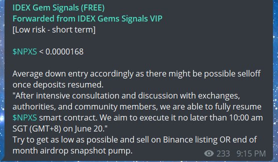itchy_crypto's tweet photo. Bithumb hack? $BTC dump? Bear market? No worries we still profit with our trades.
$NPXS call given at 0.0000168 . Dipped as low as 0.0000158. Currently trading at 0.0000203 (at least ~20% up if averaged down) 🔥🚀 😌 #binance 
https://t.co/joDoTauuWb https://t.co/3SwCRcJBBJ