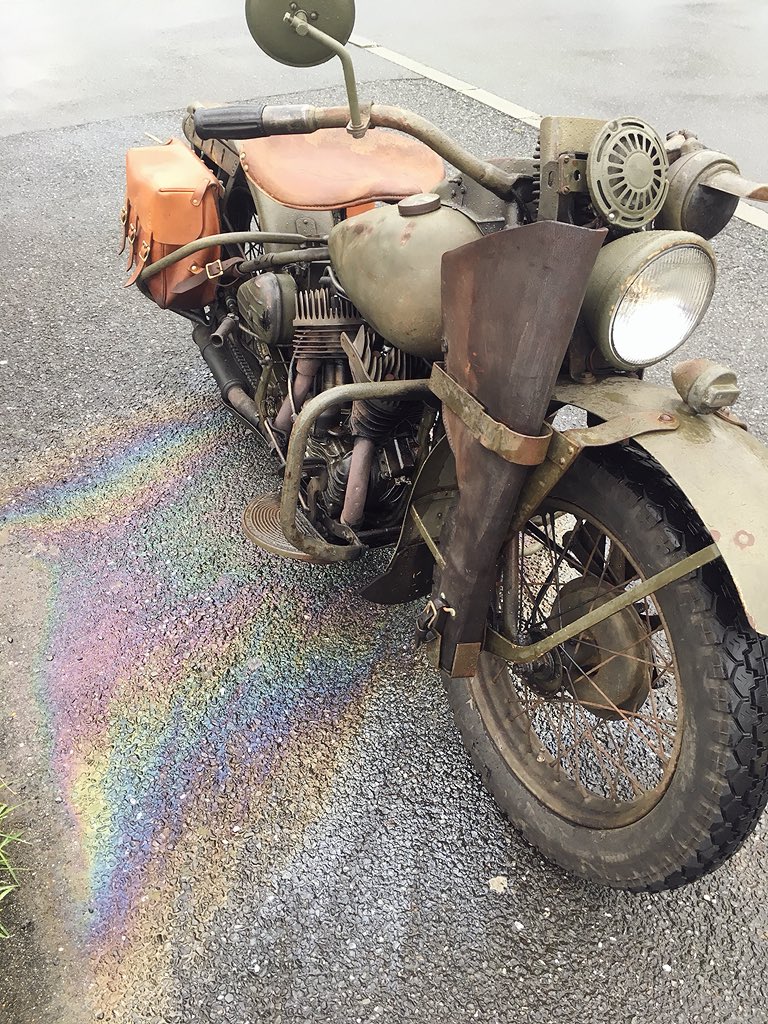 そういちろう 素浪人罷走 ガキの頃は雨が降れば道路でも駐車場でも虹色オイル見れたんだけどね 世の中のクルマもバイクもオイルが 漏れなくなったんだね