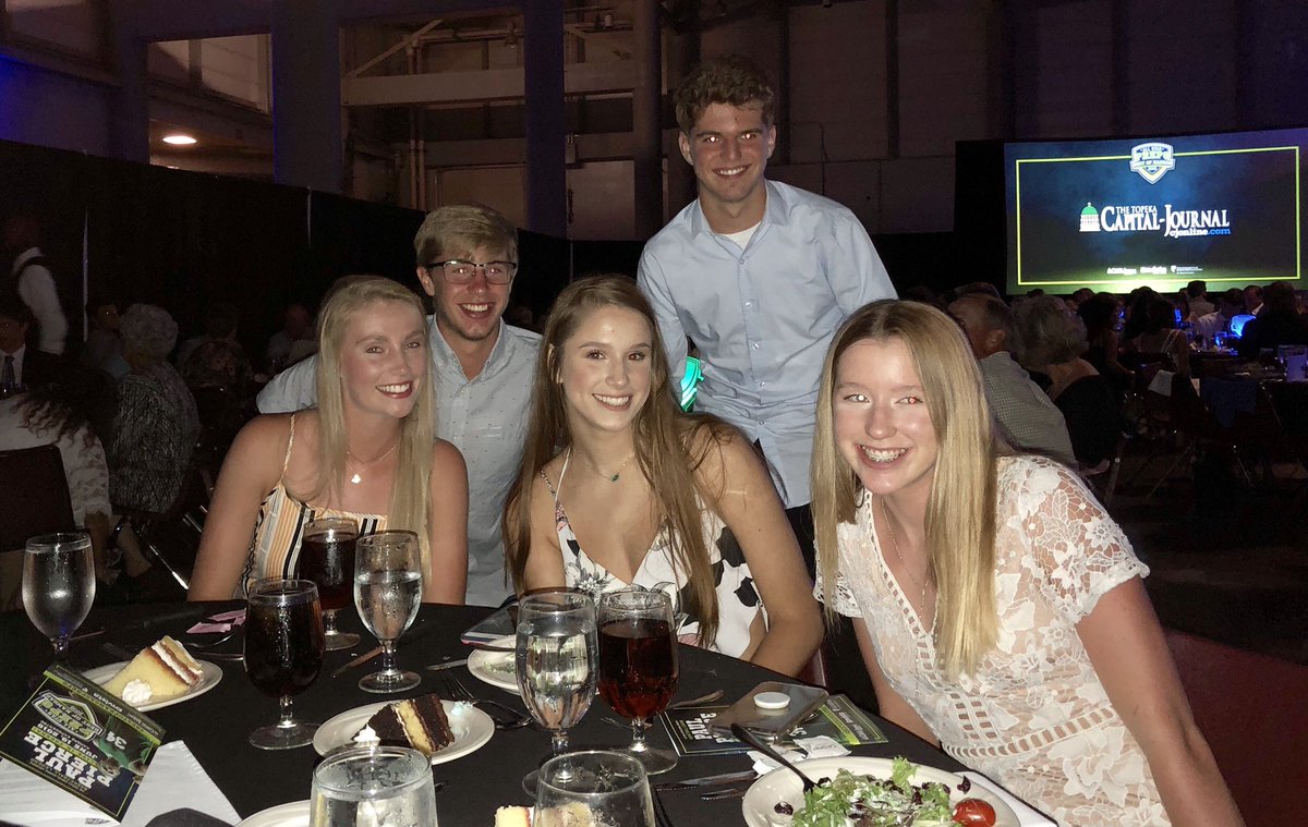 stasaints_BSCR's tweet photo. Best of Kansas Preps hosted by Topeka Capital Journal recognizes 5 Saints All Staters tonight: Reid Howard, Landon Wirt, Kyli Jackson, Caroline Zabroske, and Caroline Bien! https://t.co/Y3jE9VGzmV