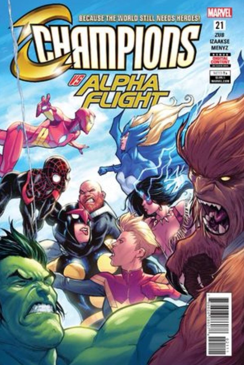 PeaceLoveComics's tweet photo. Next up on #MarvelSquad is Champions #21. They're my favorite thing about Marvel right now and this title has been great since Zub took over. Saw my boy @IVWall tweet in that last issue lol. https://t.co/X7LPTSnjqY