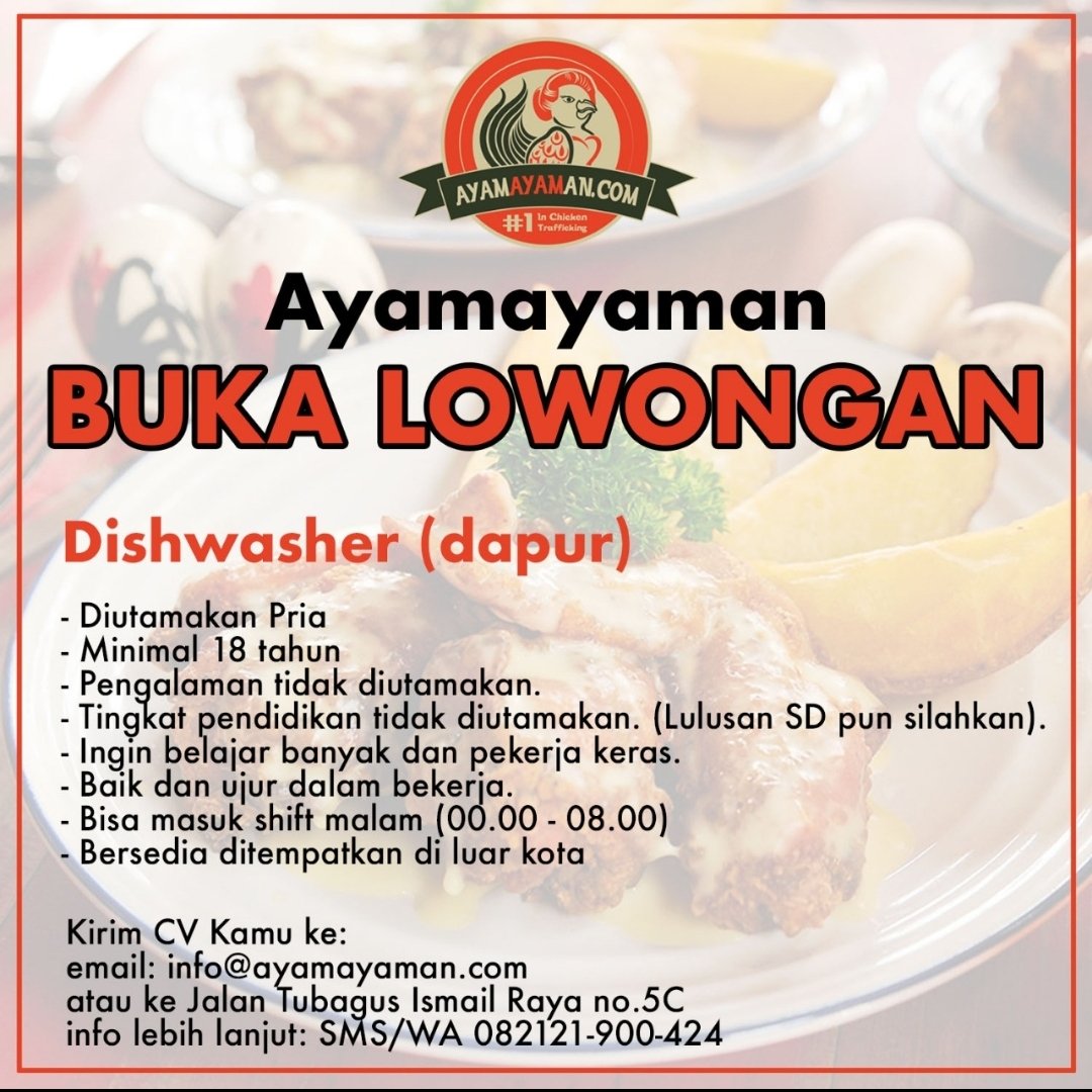 Ayamayaman buka Lowongan Pekerjaan! Batas pengiriman: 29 Juni 2018 #loker #lokerbandung #lowongan @LokerDir <a href="/lokerdibandung/">LoKer Di Bandung</a> <a href="/bursaloker/">Bursa Lowongan Kerja</a> <a href="/jobindo_com/">Lowongan Kerja</a> <a href="/LowonganKerjaID/">Lowongan Kerja</a> <a href="/lowongankerja/">lowongankerja</a>