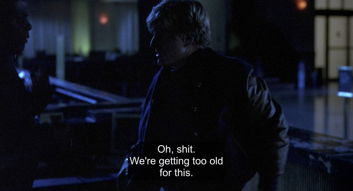 another great character moment in SNEAKERS: Martin (Robert Redford) trying to be cool and slide over the counter and slipping off instead