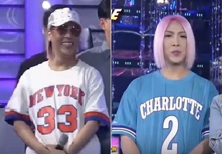 ABS-CBN Sports on X: Vice Ganda continues retro #NBA flex with Ewing,  'Grandmama'-inspired shirts    / X
