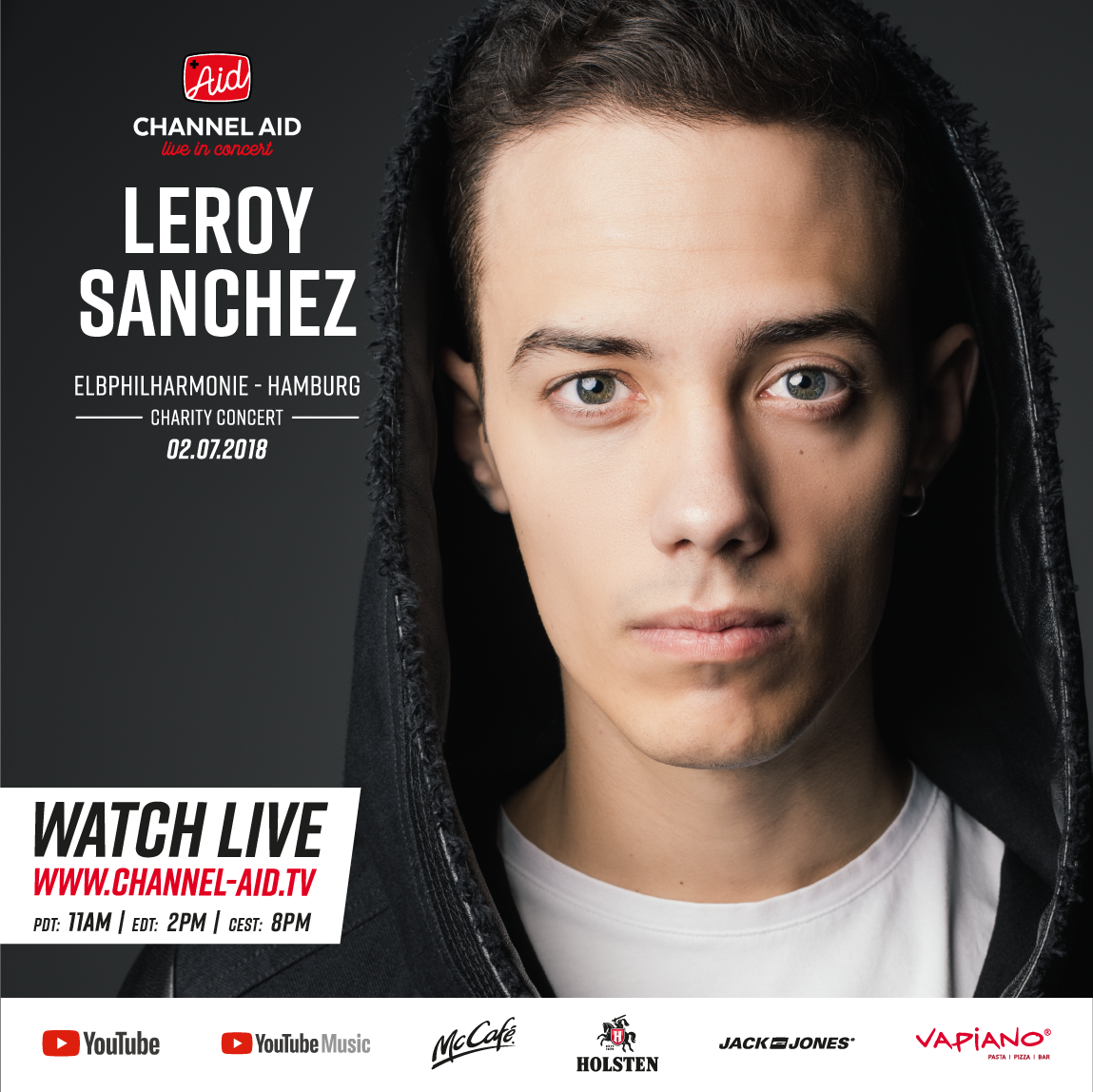 IamLeroySanchez's tweet photo. GERMANY!! Are you ready!!! This next July 2nd I'll be in HAMBURG with @theChannelAid, @FABSFoundation !! Come see the show or watch it online at https://t.co/cPbW7uZS2w ! #ChannelAid #CALIC2018 https://t.co/XI32oYTnyM