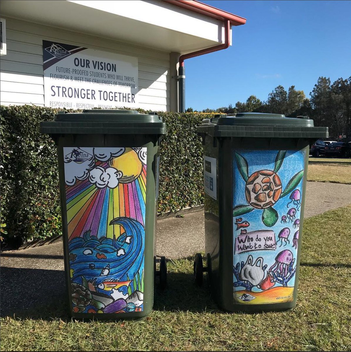 wheeliedesigns's tweet photo. Our wheelie cool school bin stickers celebrated World Oceans day at Robina State High School with @Sport2Clean https://t.co/G1ea4QybdT
