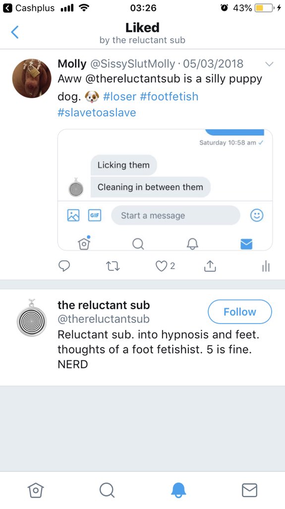SissySlutMolly's tweet photo. Aww @thereluctantsub is sending my phone crazy showing what he secretly craves. Too many screengrabs to get them all in one tweet. He will RT this. #puppy #loser #slavetoaslave #timetobark https://t.co/J7mcgsLz8n