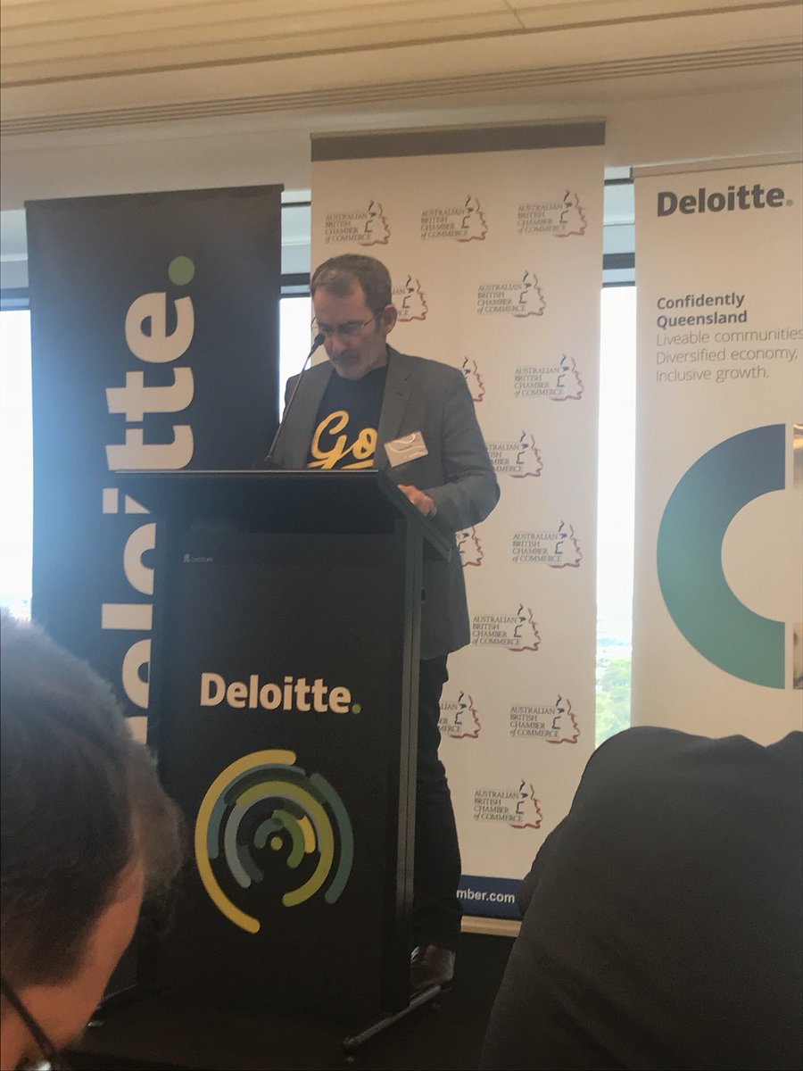 One of the most undervalued opportunities for startups is the fact that <a href="/sbxr/">Steve Baxter (Winston Smith - let's not go there)</a> actually wears the shirts of teams he works with. Today @_cohort has the eyeballs of 100+ corporates and decision makers on their brand. #humanbillboard <a href="/Britishchamber/">Australian British Chamber of Commerce</a> #Disruptors <a href="/Green_Dot/">Deloitte Australia</a>