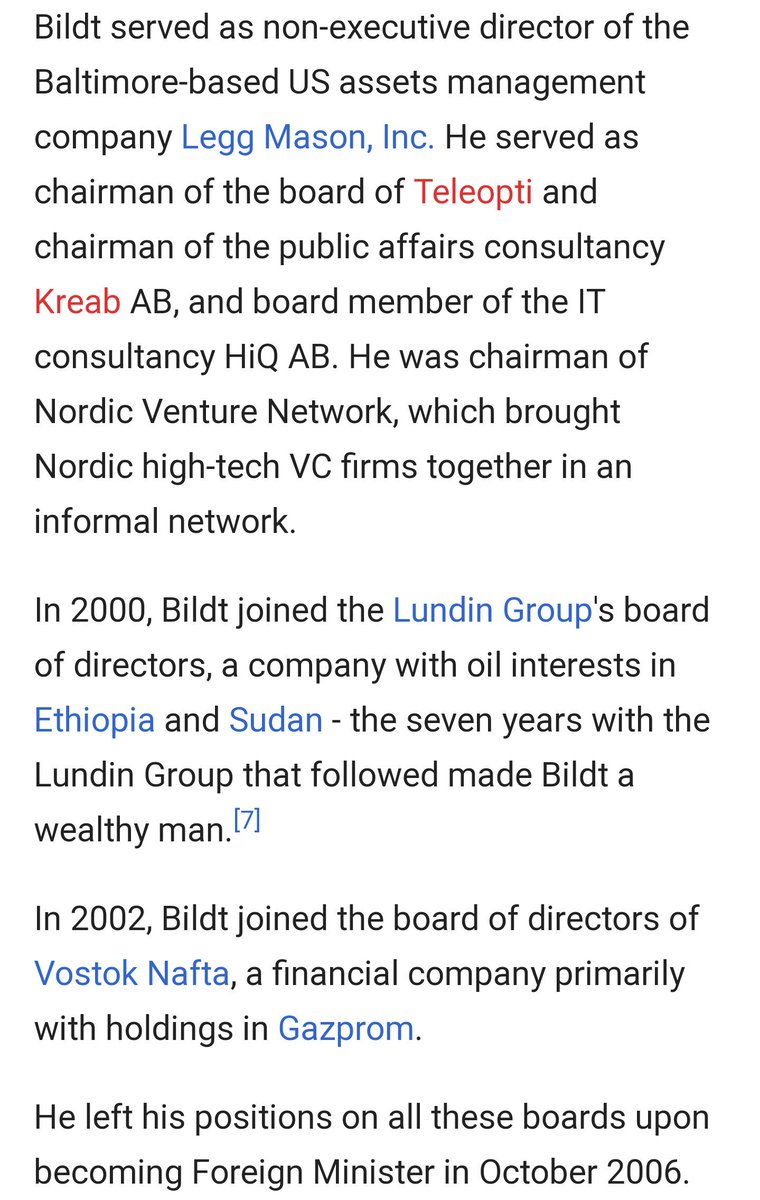 Helle has multiple links to Nils Bildt former Swiss prime minister. Another globalist member of the Soros International Crisis Group & ECFR. Look into Lundin if you haven't yet.. @Cynacin or  @The_War_Economy likely have something more on them.