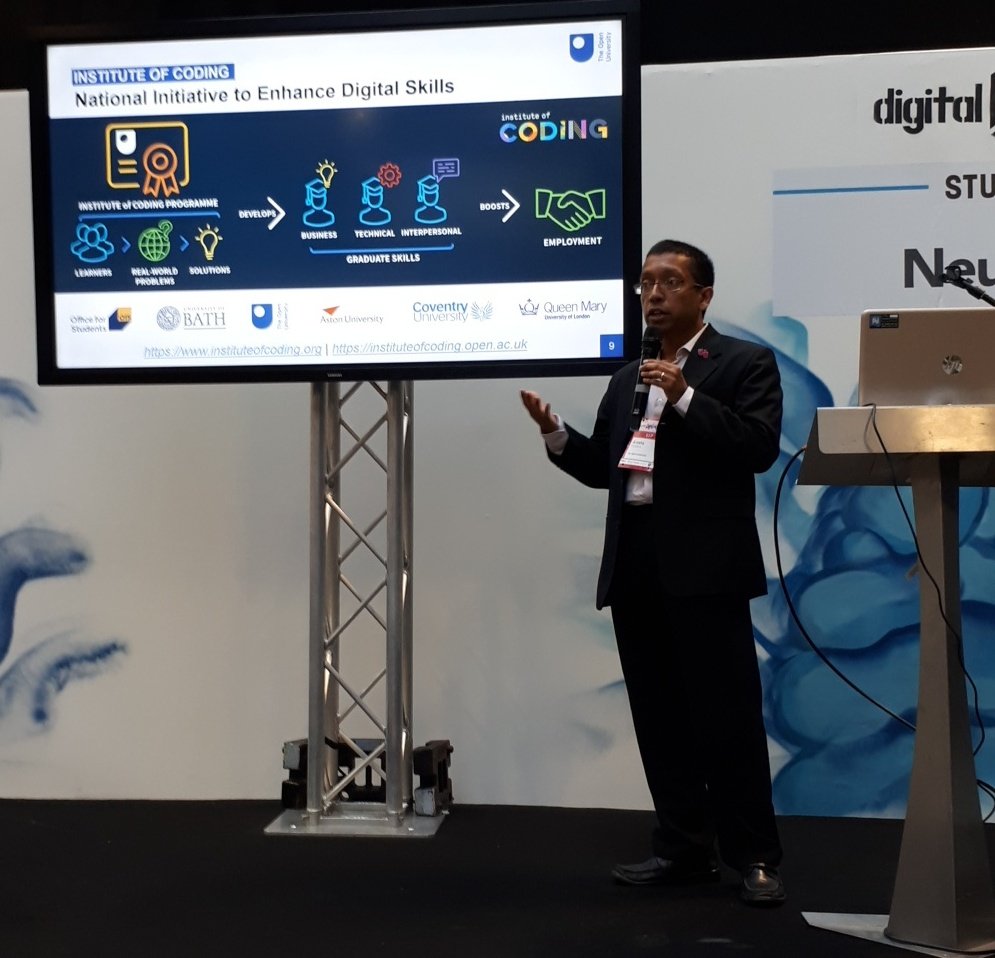 Institute of Coding will provide the skills for a digital workforce. Sharing best practice in HE, preparing individuals in all professions for a digital economy. <a href="/IoCoding/">Institute of Coding</a>