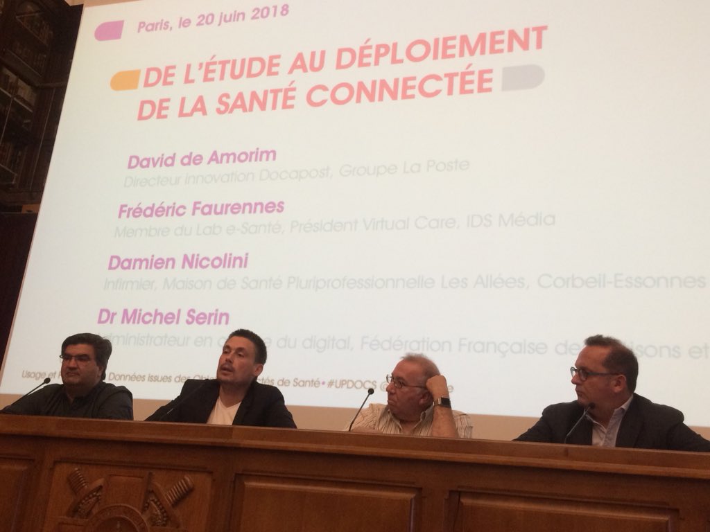 c_ayache's tweet photo. « Le déploiement de la santé connectée, l’appropriation des objets ne se fera pas sans co-construction et sans éducation » Damien Nicolini, infirmier, Maison de Santé Pluriprofessionnelle Les Allées, Corbeil-Essonnes 👏 🙏 #UPDOCS @lelabesante @futuresfestival https://t.co/lmtR3fKh2V