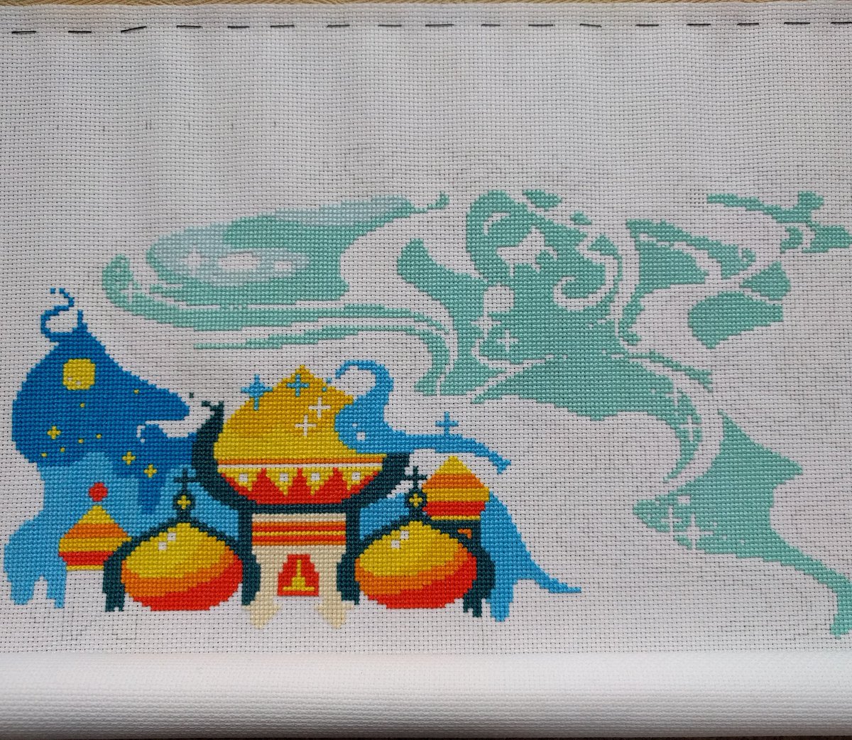 I think I have too many projects going on at the same time. I am not complaining. Another lovely @donastitch pattern in the making #crossstitch #donastitch #Disney #aladin #PRINCESS