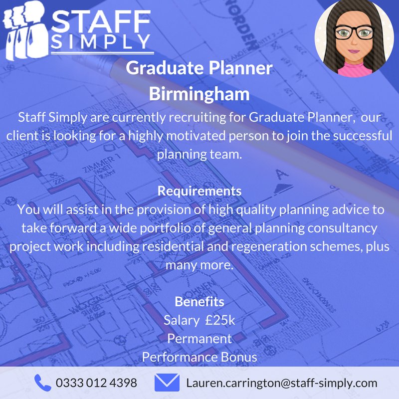Staff_Simply's tweet photo. Staff Simply are currently recruiting for a Graduate Planner based in Birmingham #StaffSimply 

 https://t.co/Pg4G6yNT2D https://t.co/IWWgVcYC8Z