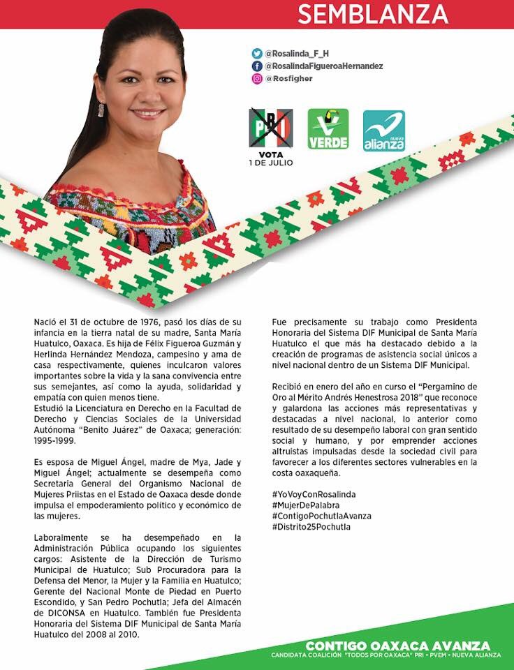 Rosalinda_F_H's tweet photo. #Semblanza y #Propuestas: #Conoceme
Soy Rosalinda Figueroa Hernández, #MujerDePalabra yo sí cumplo!!

Este #1DeJulio cruza la #BoletaRosa X Rosalinda.

#ContigoLaCostaAvanza
#Distrito25Pochutla https://t.co/1B1LfgwIWm