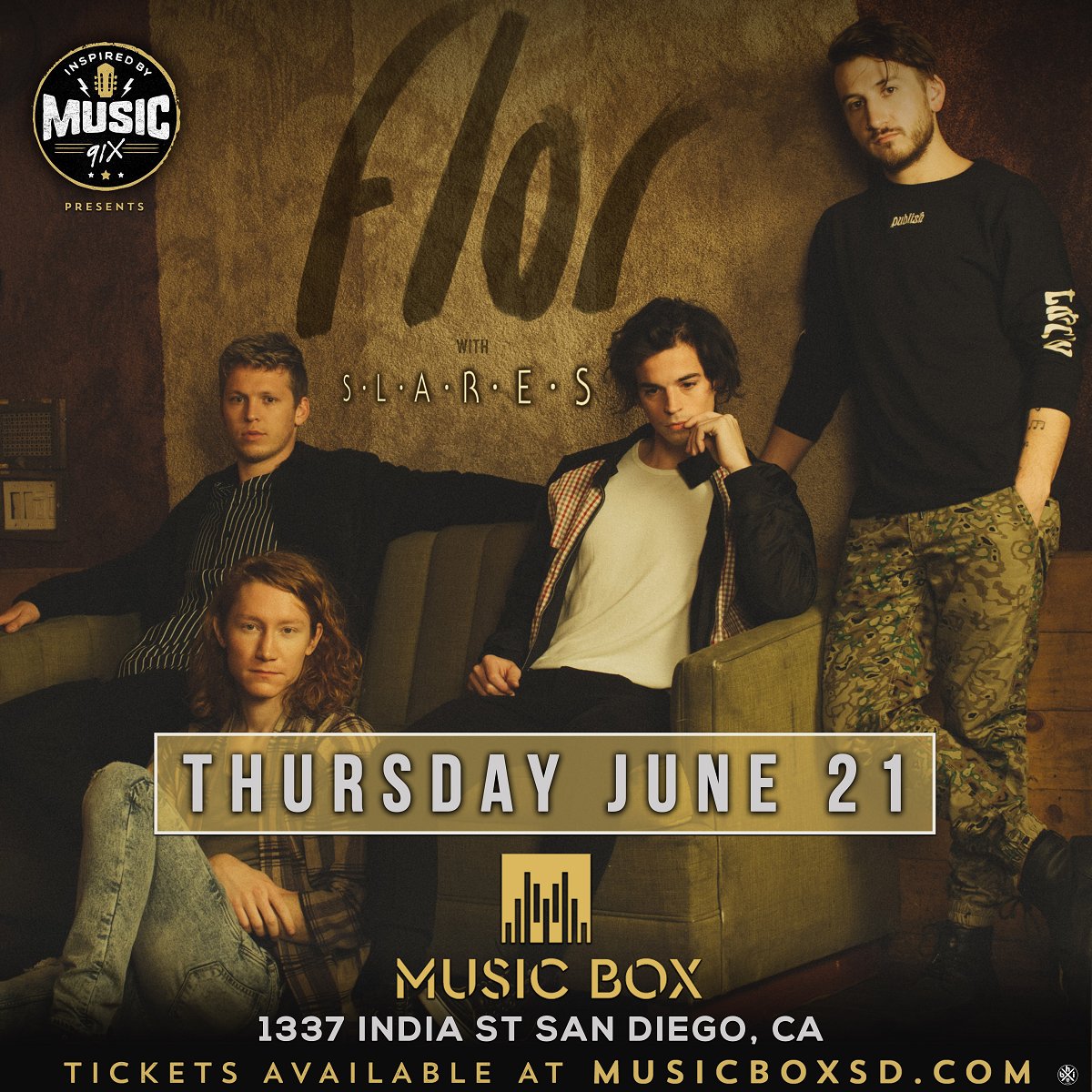 slaresband's tweet photo. ¡San Diego amigos! 

We're playing this Thursday June 21st with @flor for an all ages show, get your tix now: https://t.co/58VlHJyiti 
_
#Slares #SanDiego #Disco #Funk #Flor #Slares #91x #MusicBoxSD #LiveMusic #Concert #SanDiego #LittleItalySD #DowntownSD https://t.co/jsGsPp8wGK