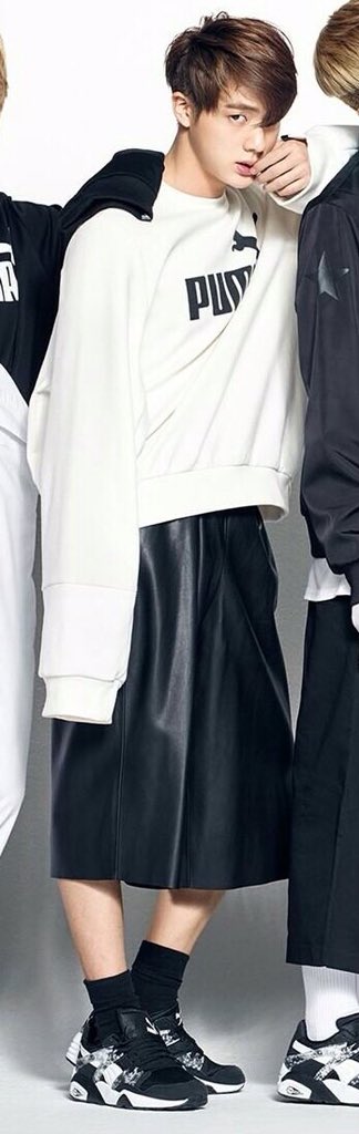 eye dol on X: @knjiminie jin actually did wear a skirt once for a puma  photoshoot, we love an open minded king!  / X