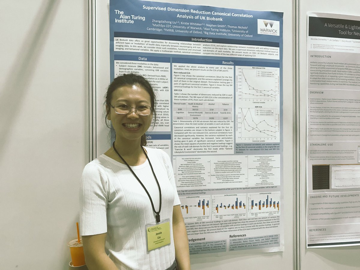 kirstie_j's tweet photo. Go say hello to @lzdhlzdh (a @turinginst enrichment student) at poster # 2560 and learn about her work bringing together the behavioural measures and functional networks in #UKBioBank! #OHBM2018 https://t.co/4rnMSKvdd3