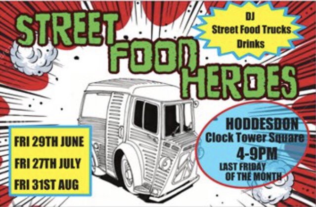 We’re coming for you Hoddesdon😄
Street Food Heroes is taking over the clock tower square on Fri 29th June 4-9pm with Street Food, DJ &amp; mobile bar.
Tap up your friends &amp; family and enjoy an amazing evening out😄👍
<a href="/LoveHoddesdon/">Love Hoddesdon</a> @HertsCounty <a href="/HertsMercury/">Herts Live</a> <a href="/BroxbourneBC/">Broxbourne Council</a> <a href="/hertslife/">Hertfordshire Life</a>