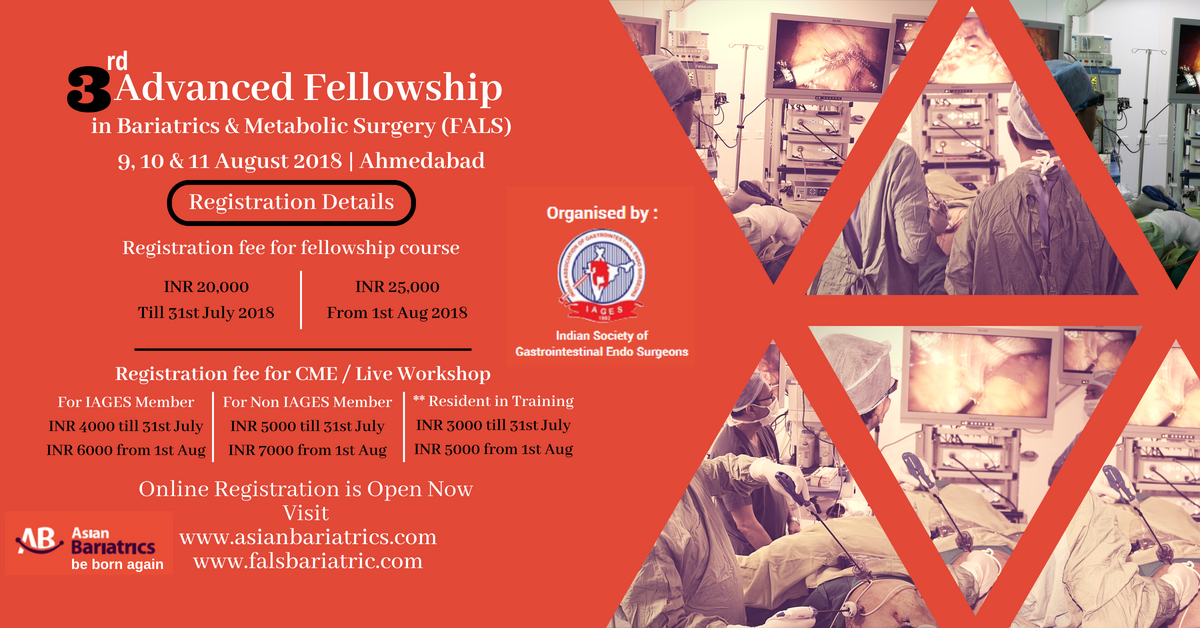 AsianBariatrics's tweet photo. Registration is open now for "3rd Advanced Fellowship in #Bariatrics &amp; #Metabolic Surgery (FALS)" on 9,10 &amp; 11 August, 2018.
 For more details &amp; registration visit - https://t.co/eIOTzCWrDj , https://t.co/LKt8gLcx7w

#FALS2018 #FALS #IAGES #AsianBariatrics https://t.co/S32w11TFYM