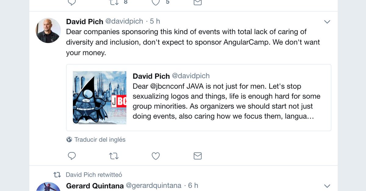 icougil's tweet image. Above all, I love coherent people: now it seems that JBCNConf sponsors are good enough for #AngularCamp #JSCamp xDDDDDDD 
In case anyone had forgotten, the 1st image is a screenshot from a deleted tweet from last 18th of April buff.ly/2G8o2Hd