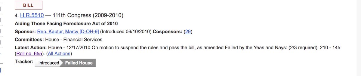 5. Marcy Kaptur introduced a bill to help homeowners from getting foreclosed.It failed in procedure5 Democrats voted against even bringing it up for a vote.