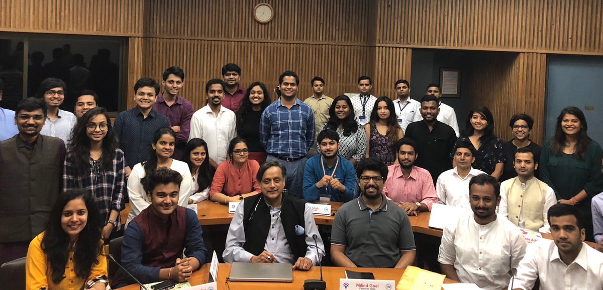 ShashiTharoor's tweet photo. With the amazing young people I interacted with for two hours in the PublicPolicy course organised by @nsui in Delhi. Great session, thoughtful questions, engaged youth: the #FutureOfIndia is bright! #NSUI https://t.co/YhpXYfVww1