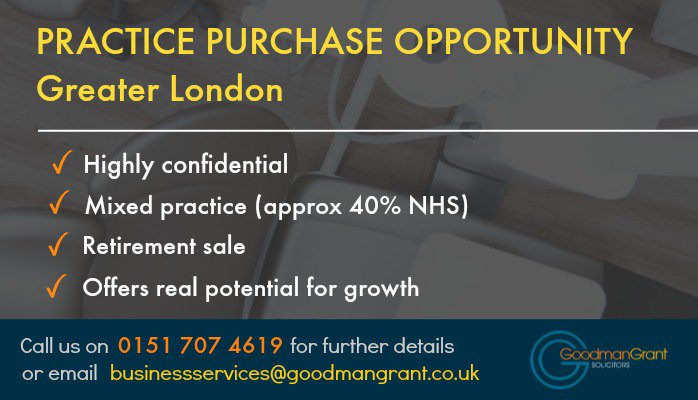 Ready for the next step in your career? Fantastic opportunity for incoming owner occupier in Greater London. Solid NHS contract with fantastic UDA rate! #London #NHS #dental #practice #UDA #dentist #owner #career #purchase