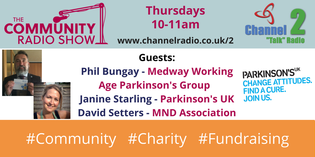 The Community Show🎙 (@community_show) on Twitter photo Tomorrow is #GlobalMNDAwareness Day 2018 and joining us in the studio are: <a href="/philnlouise/">Phil B</a> from <a href="/MedwayPdWAG/">Medway WAG</a> & <a href="/medwayneuro1/">@MedwayNeuro</a>, <a href="/janinestarling/">Janine Starling</a> from <a href="/ParkinsonsUK/">Parkinson's UK</a> and <a href="/dsetters/">David Setters</a> from <a href="/mndassoc/">MND Association</a> - tune in 10am channelradio.co.uk/two Tomorrow is #GlobalMNDAwareness Day 2018 and joining us in the studio are: <a href="/philnlouise/">Phil B</a> from <a href="/MedwayPdWAG/">Medway WAG</a> & <a href="/medwayneuro1/">@MedwayNeuro</a>, <a href="/janinestarling/">Janine Starling</a> from <a href="/ParkinsonsUK/">Parkinson's UK</a> and <a href="/dsetters/">David Setters</a> from <a href="/mndassoc/">MND Association</a> - tune in 10am channelradio.co.uk/two