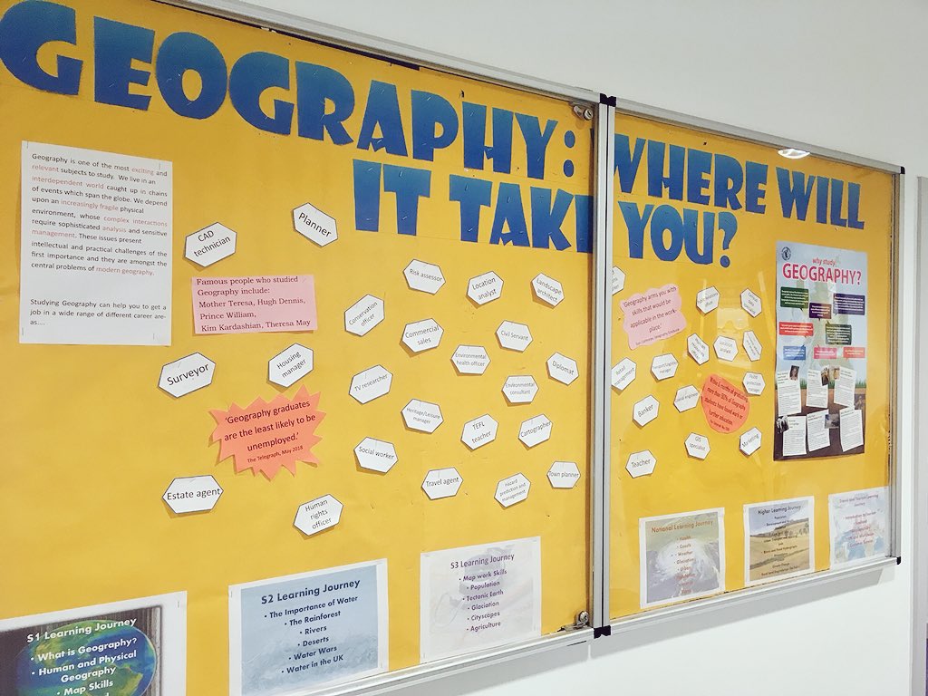 Why study Geography? Come down to the department and find out from our new display! #skills #employment #geographycareers #learningjourneys #EAgeography #teamEA @DYWMoray @ElginAcademyHT