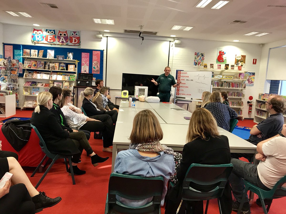 Staff getting defibrillator training with St John’s. Thanks for the funding P&amp;F!